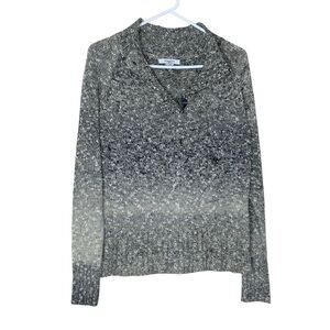 Dress Barn V-Neck Sweater in Gray Tones. Buttoned up neckline. Size M